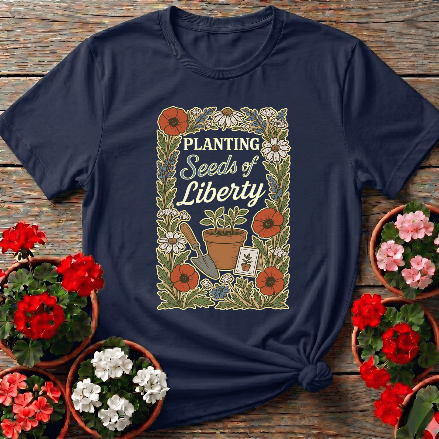 Planting Seeds of Liberty Floral Gardening Tee - GardeningTshirts