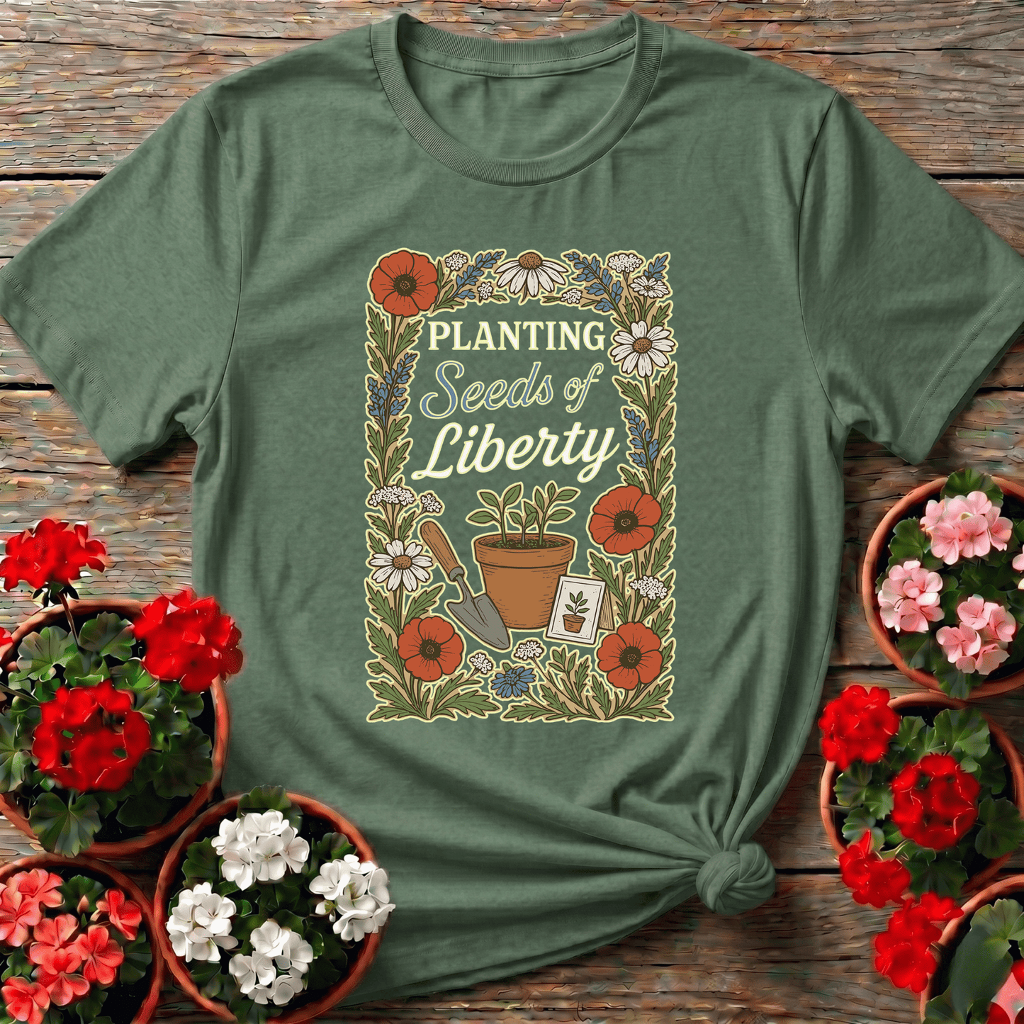 Planting Seeds of Liberty Floral Gardening Tee - GardeningTshirts
