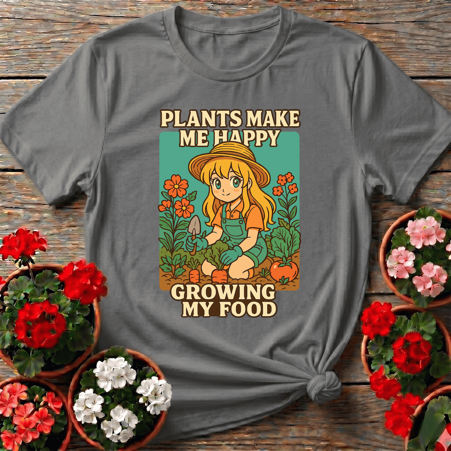 Plants Make Me Happy Growing My Food Anime Tee - GardeningTshirts