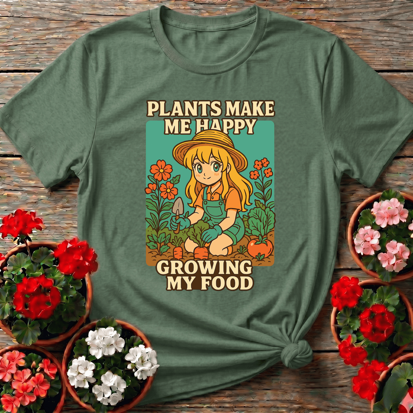 Plants Make Me Happy Growing My Food Anime Tee - GardeningTshirts