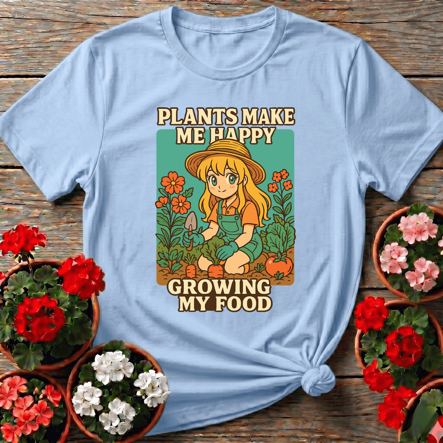 Plants Make Me Happy Growing My Food Anime Tee - GardeningTshirts