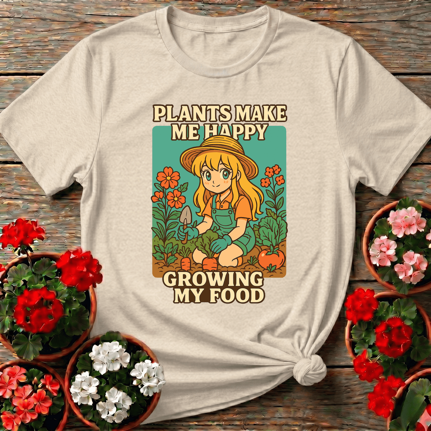Plants Make Me Happy Growing My Food Anime Tee - GardeningTshirts