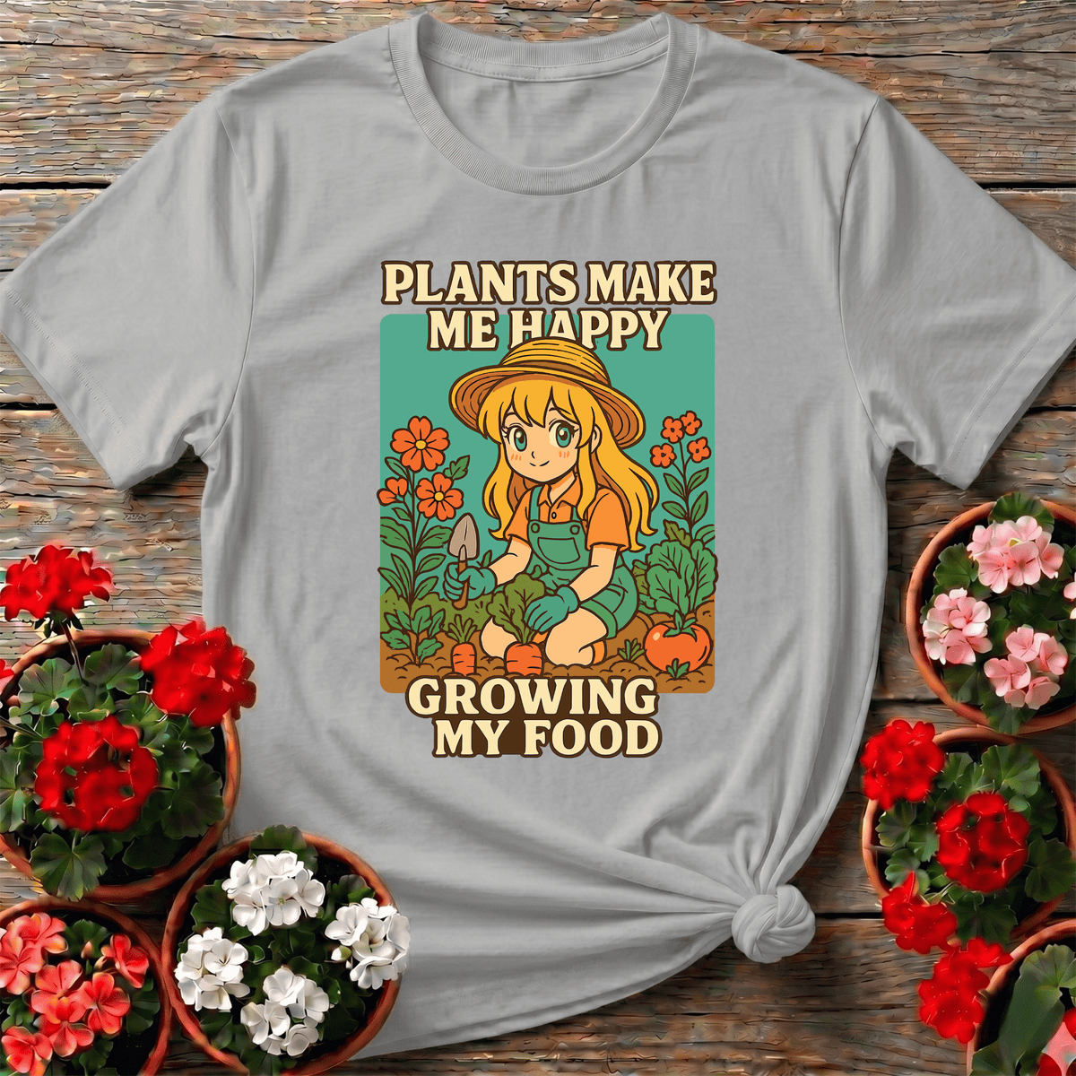 Plants Make Me Happy Growing My Food Anime Tee - GardeningTshirts
