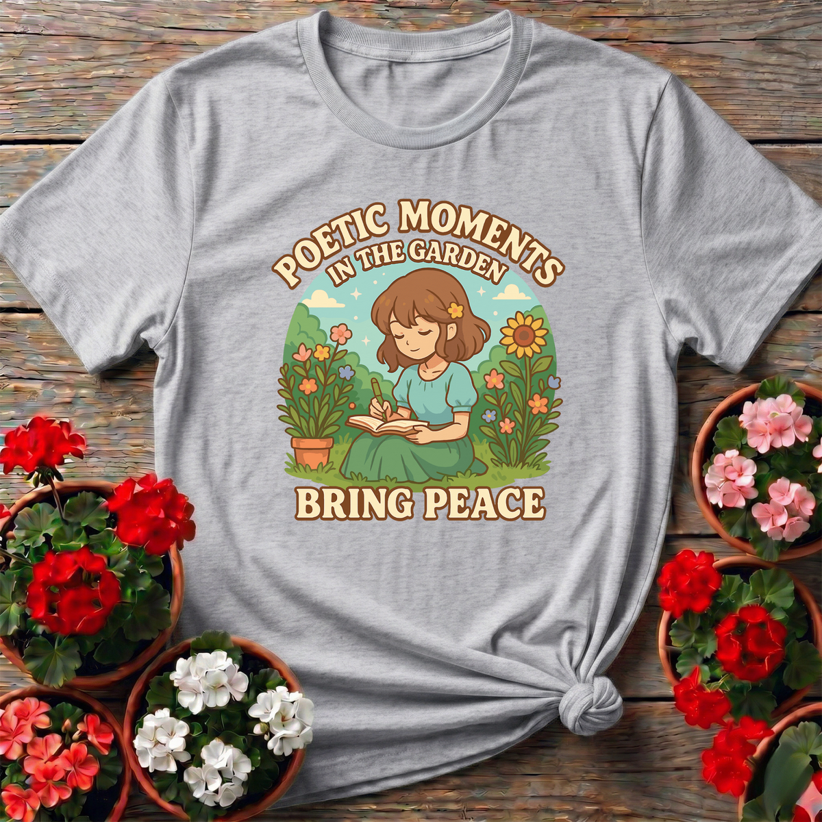Poetic Moments In The Garden Anime Girl T-shirt - GardeningTshirts