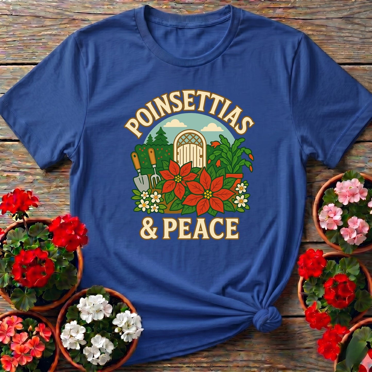 Poinsettias and Peace Festive Christmas Tee - GardeningTshirts
