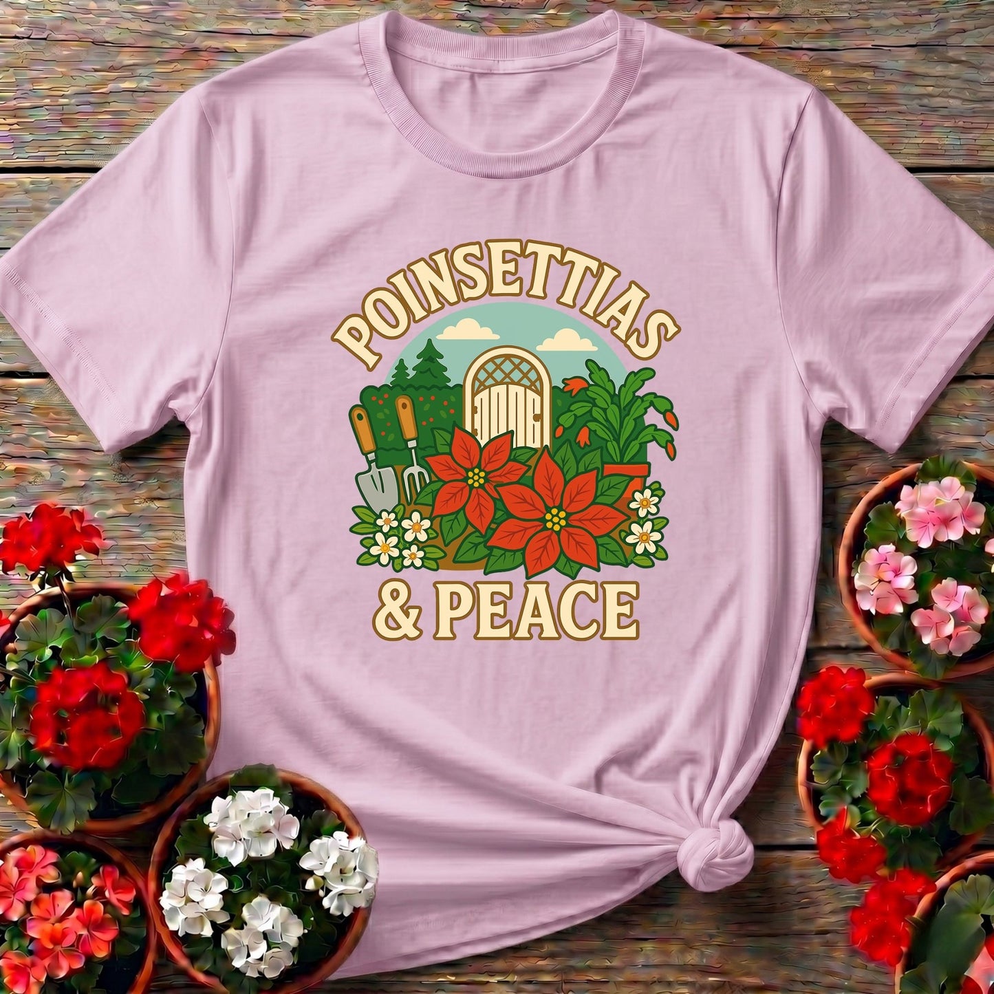 Poinsettias and Peace Festive Christmas Tee - GardeningTshirts