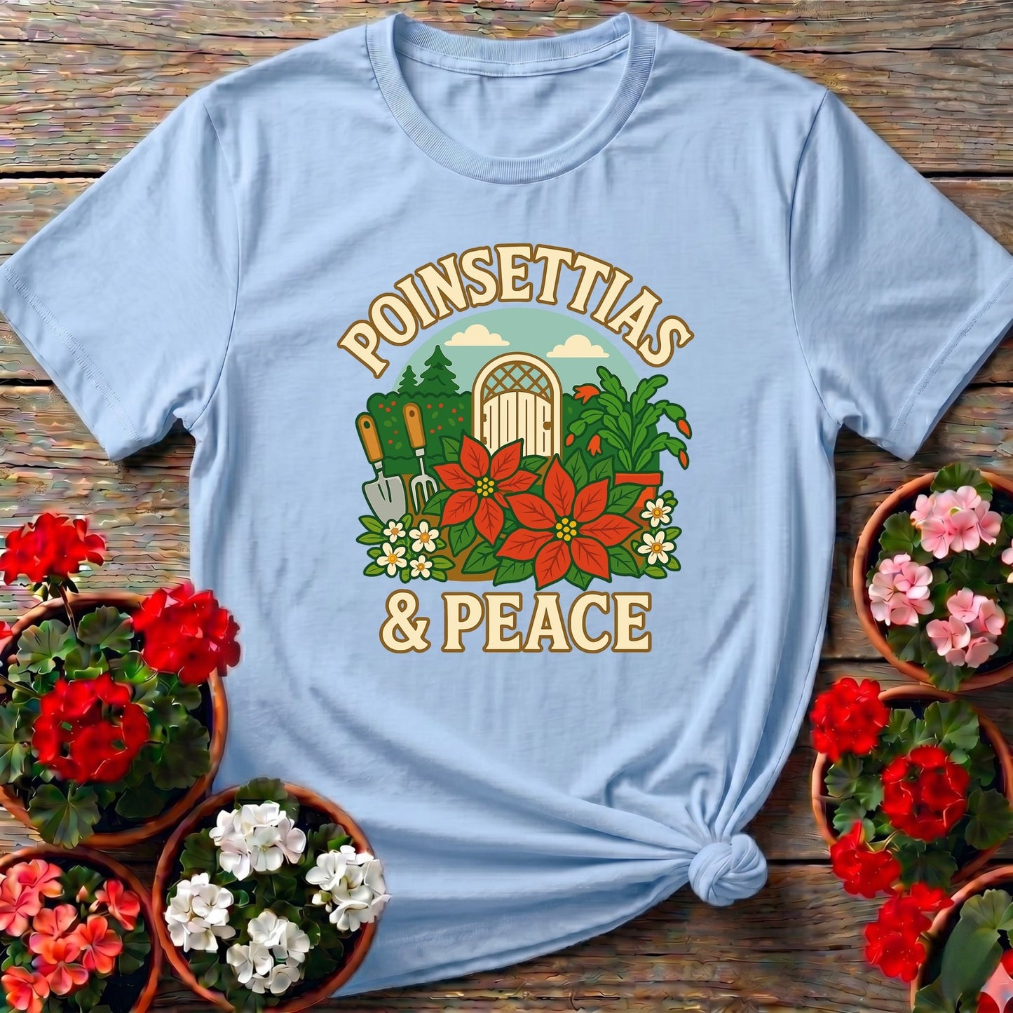 Poinsettias and Peace Festive Christmas Tee - GardeningTshirts