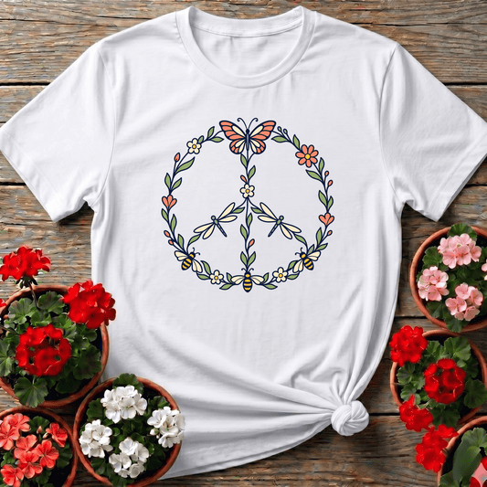 Pollinator Peace Sign Floral Garden T-Shirt - GardeningTshirts