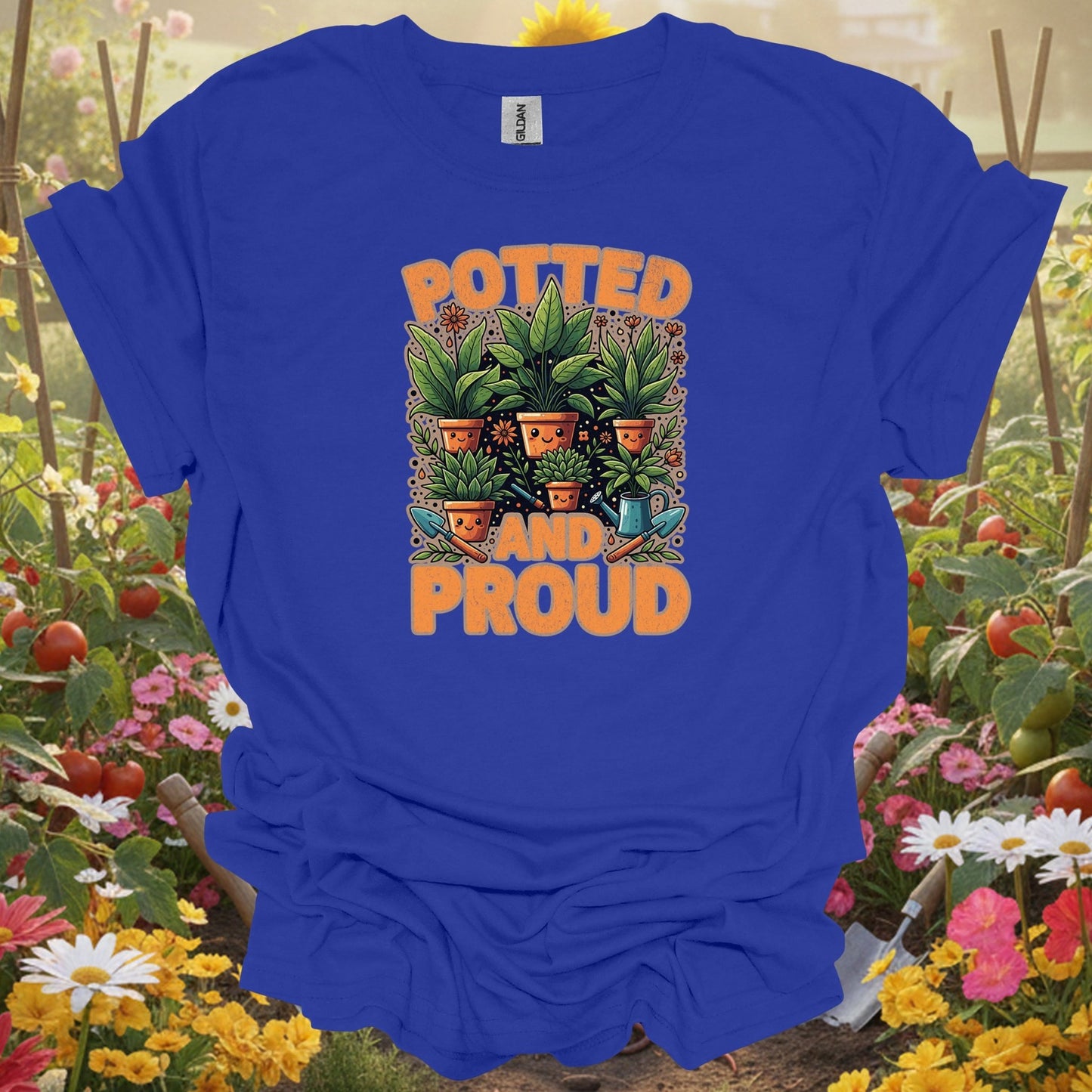 Royal tshirt showing potted and proud cute houseplant for backyard growers
