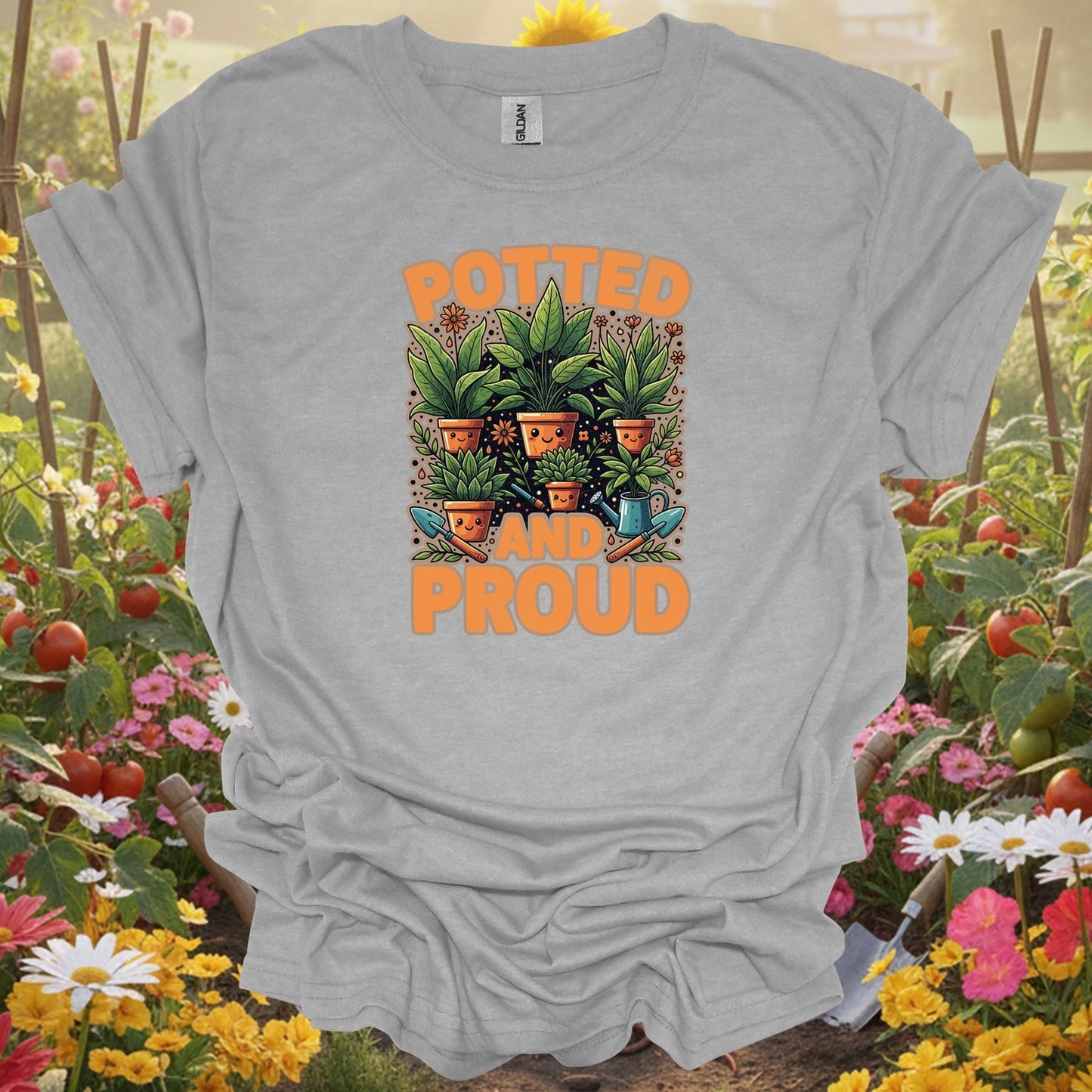 Sport Grey tee showing potted and proud cute houseplant for garden hobbyists
