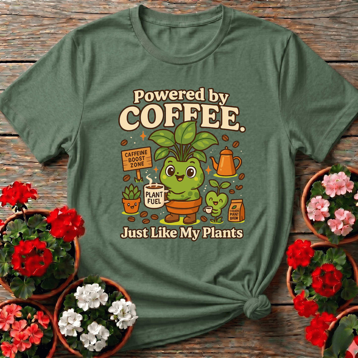 Powered By Coffee Just Like My Plants Frog T-shirt - GardeningTshirts