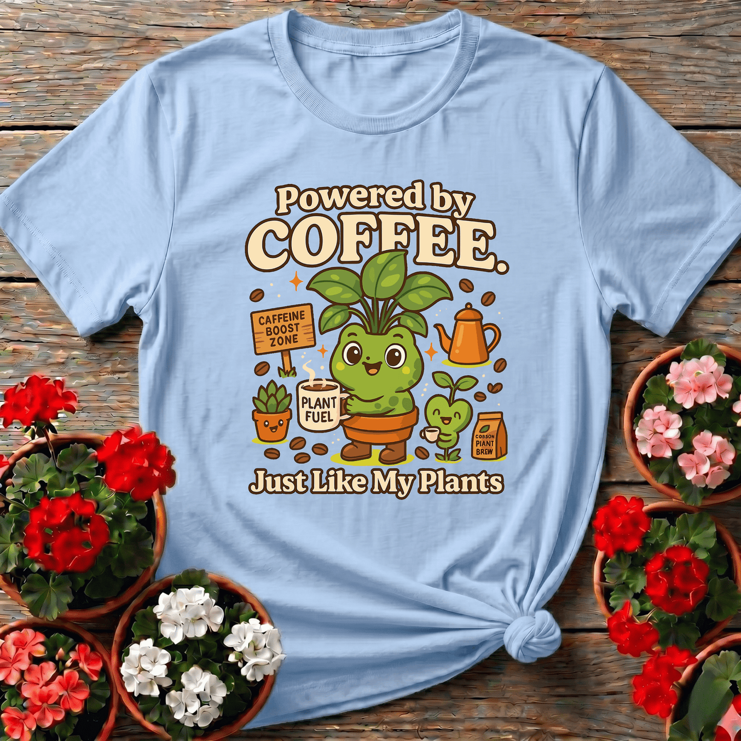 Powered By Coffee Just Like My Plants Frog T-shirt - GardeningTshirts