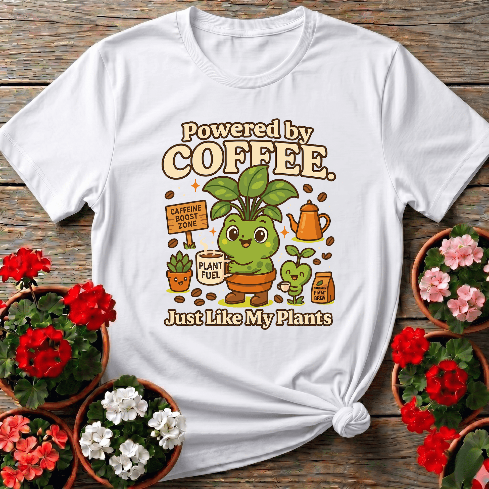 Powered By Coffee Just Like My Plants Frog T-shirt - GardeningTshirts