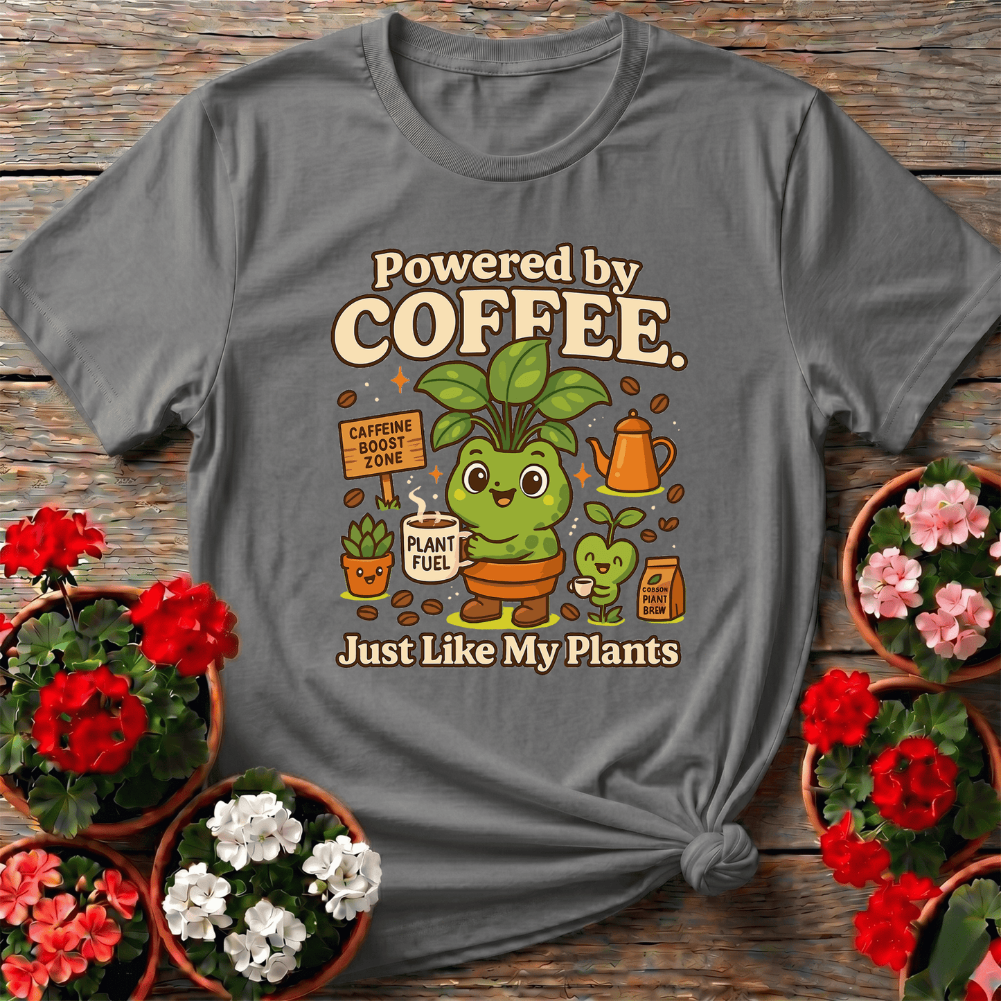 Powered By Coffee Just Like My Plants Frog T-shirt - GardeningTshirts