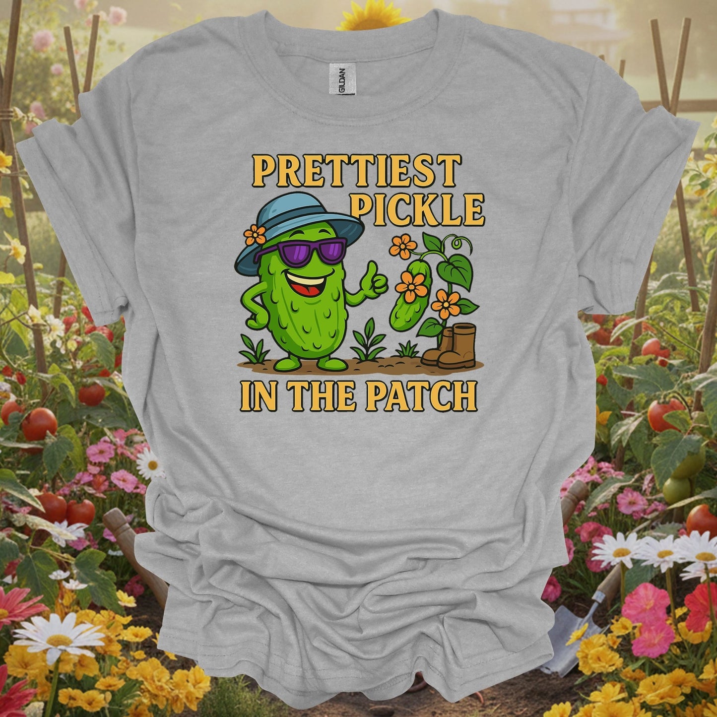 Sport Grey tshirt showing confident pickle claiming prettiest in the patch title for people who celebrate themselves