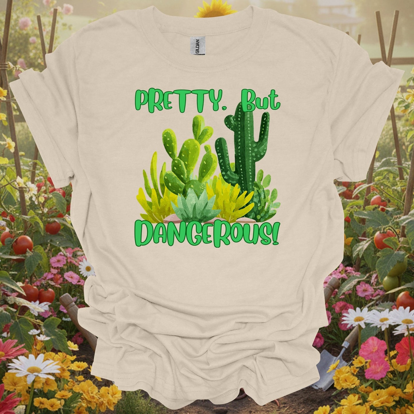 Natural tshirt showing pretty but dangerous funny cactus succulent for people who love plants