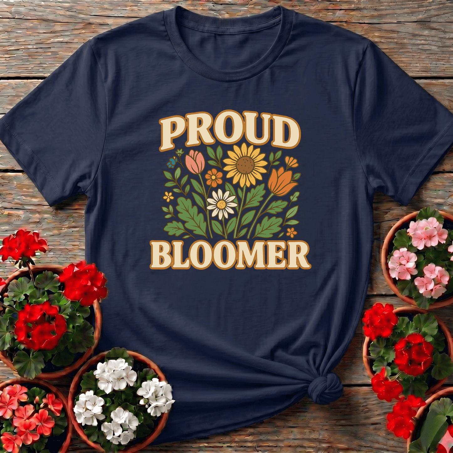 Proud Bloomer Floral Bouquet Slogan T-shirt - GardeningTshirts