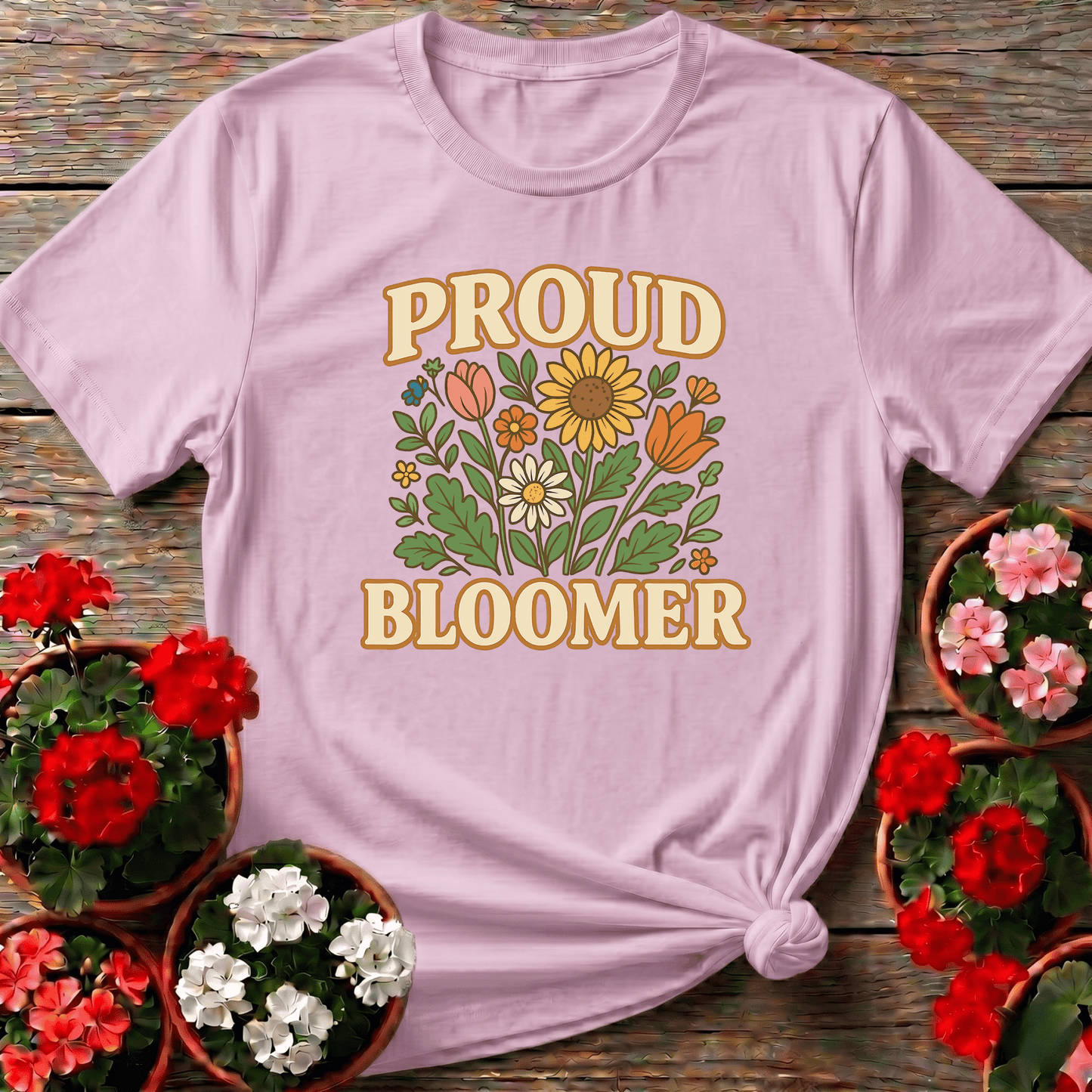 Proud Bloomer Floral Bouquet Slogan T-shirt - GardeningTshirts