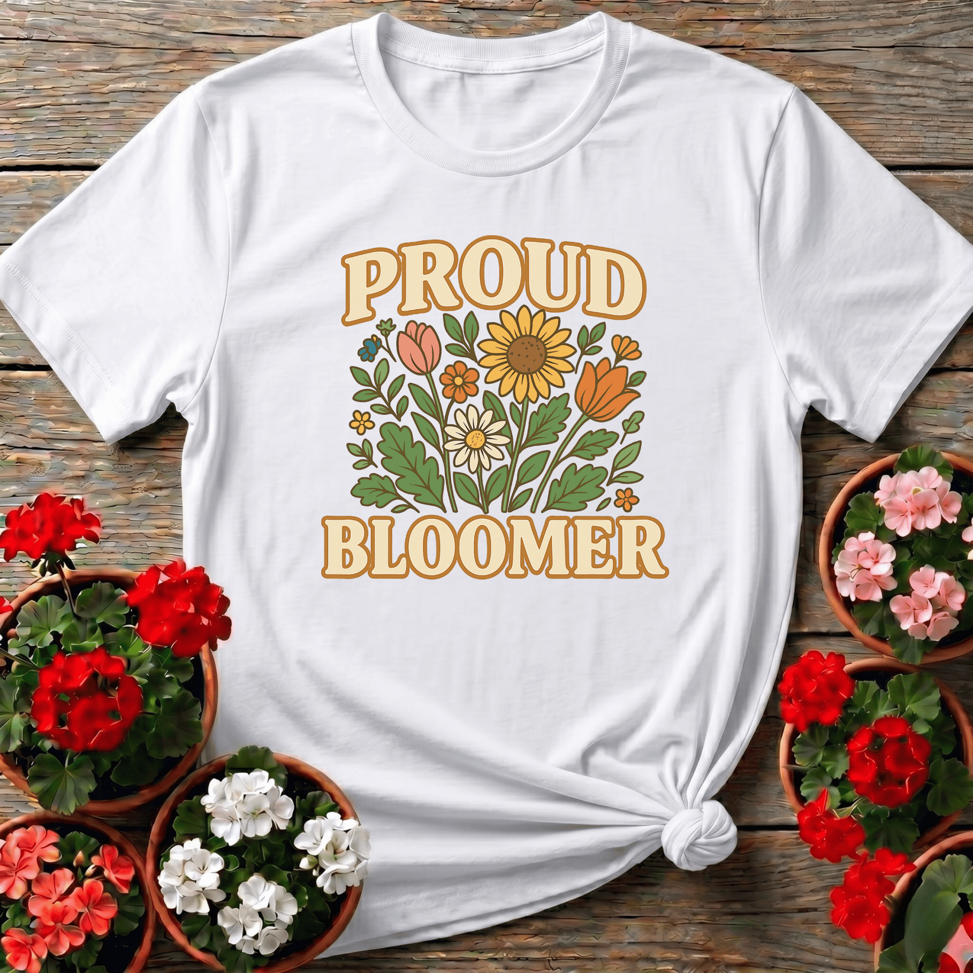 Proud Bloomer Floral Bouquet Slogan T-shirt - GardeningTshirts