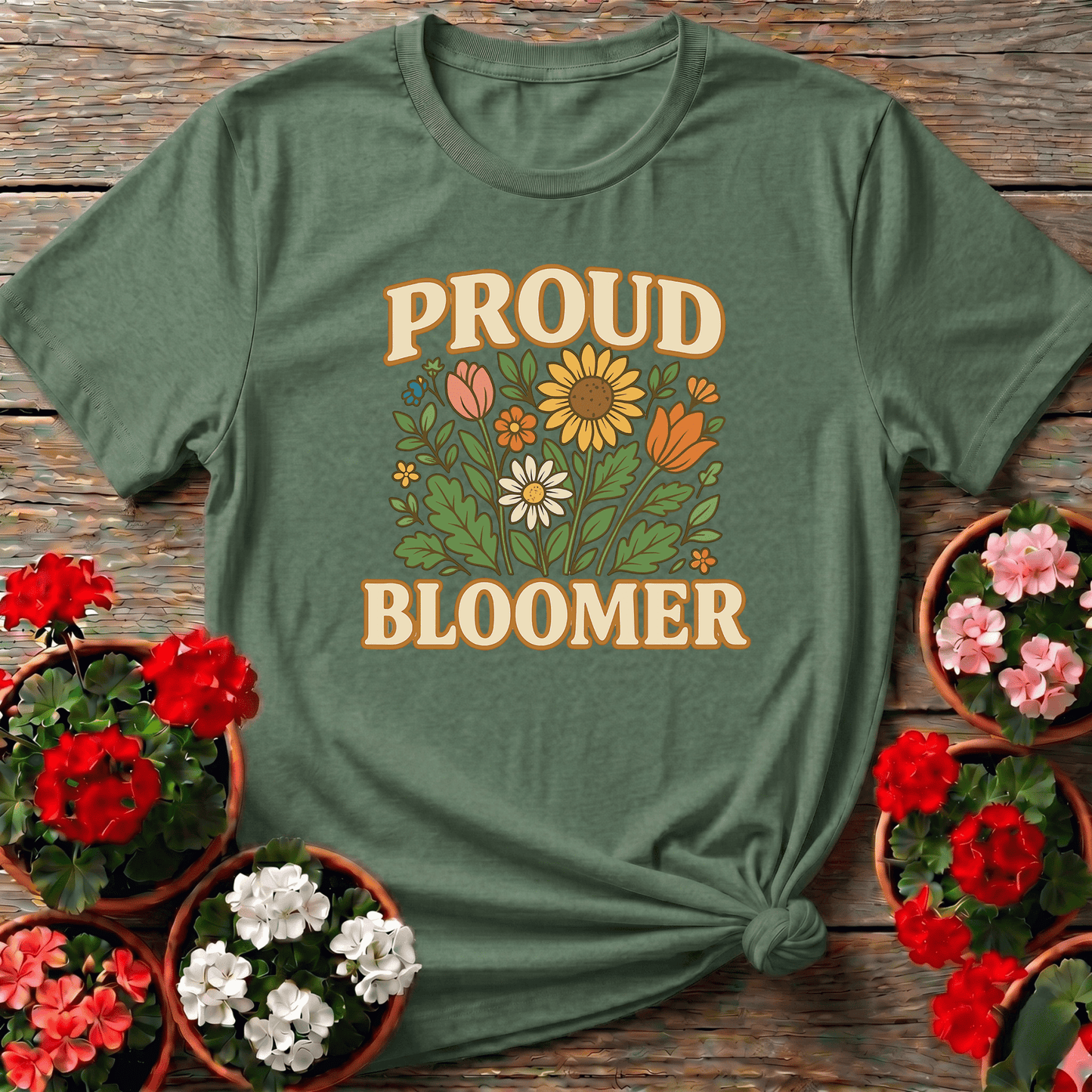 Proud Bloomer Floral Bouquet Slogan T-shirt - GardeningTshirts