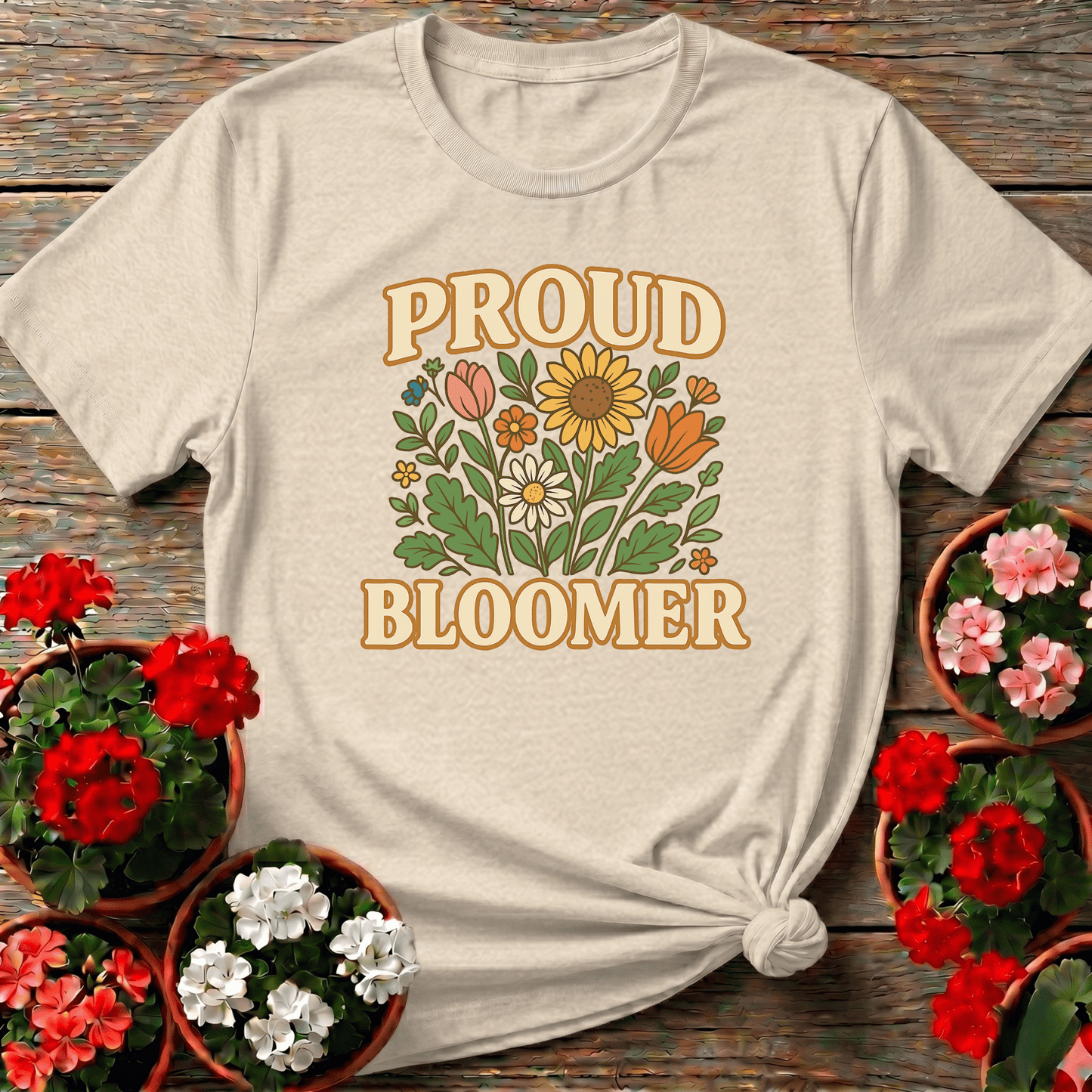 Proud Bloomer Floral Bouquet Slogan T-shirt - GardeningTshirts