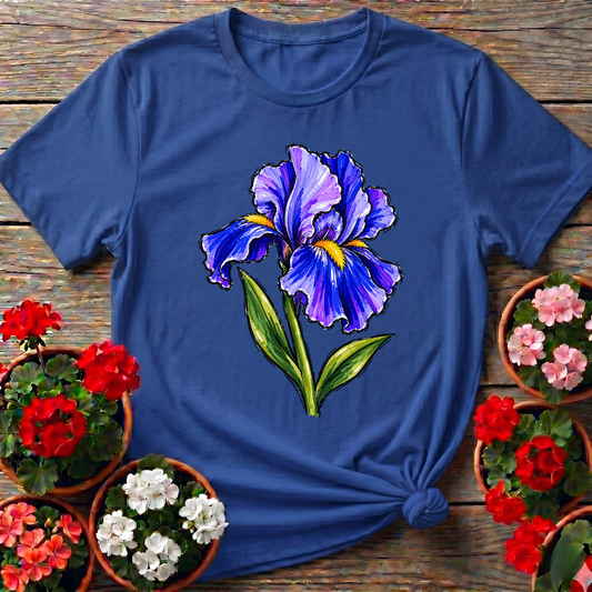 Royal art-journal style bearded iris sketch tee for cottagecore and floral gardening fans