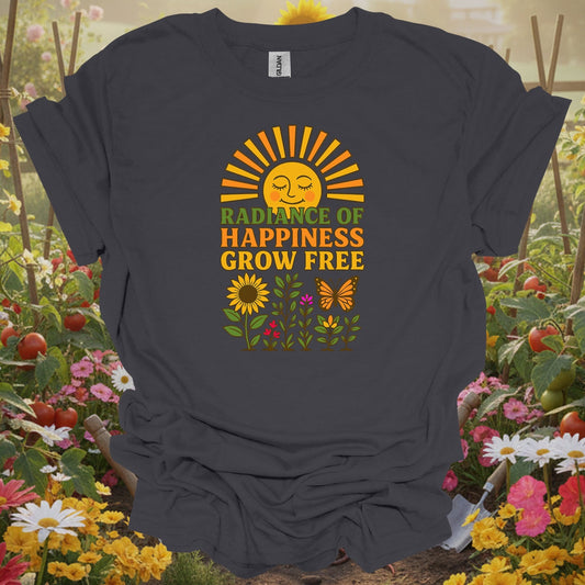 Radiance of Happiness Grow Free Vintage Retro 70s Aesthetic Smiling Sun Floral Graphic Tee - GardeningTshirts