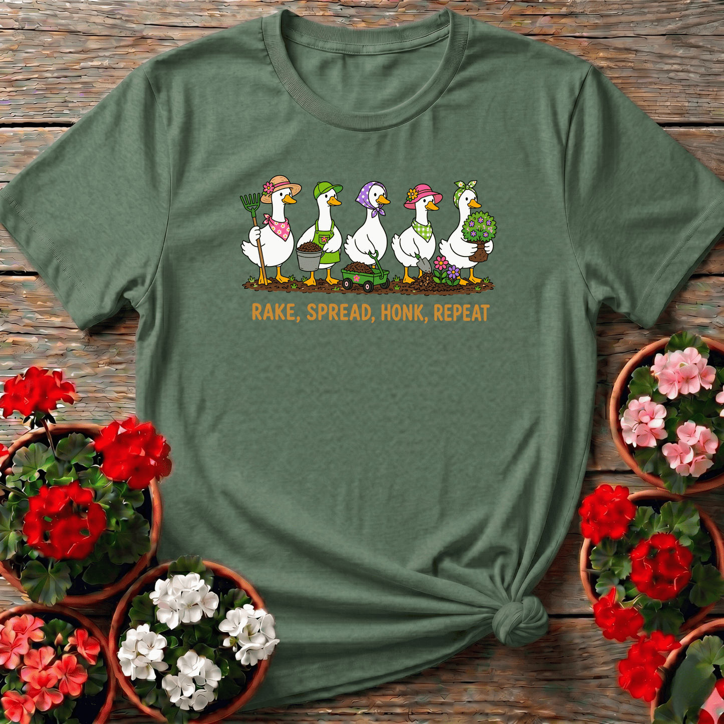 Rake Spread Honk Repeat Funny Gardening Geese T-Shirt - GardeningTshirts