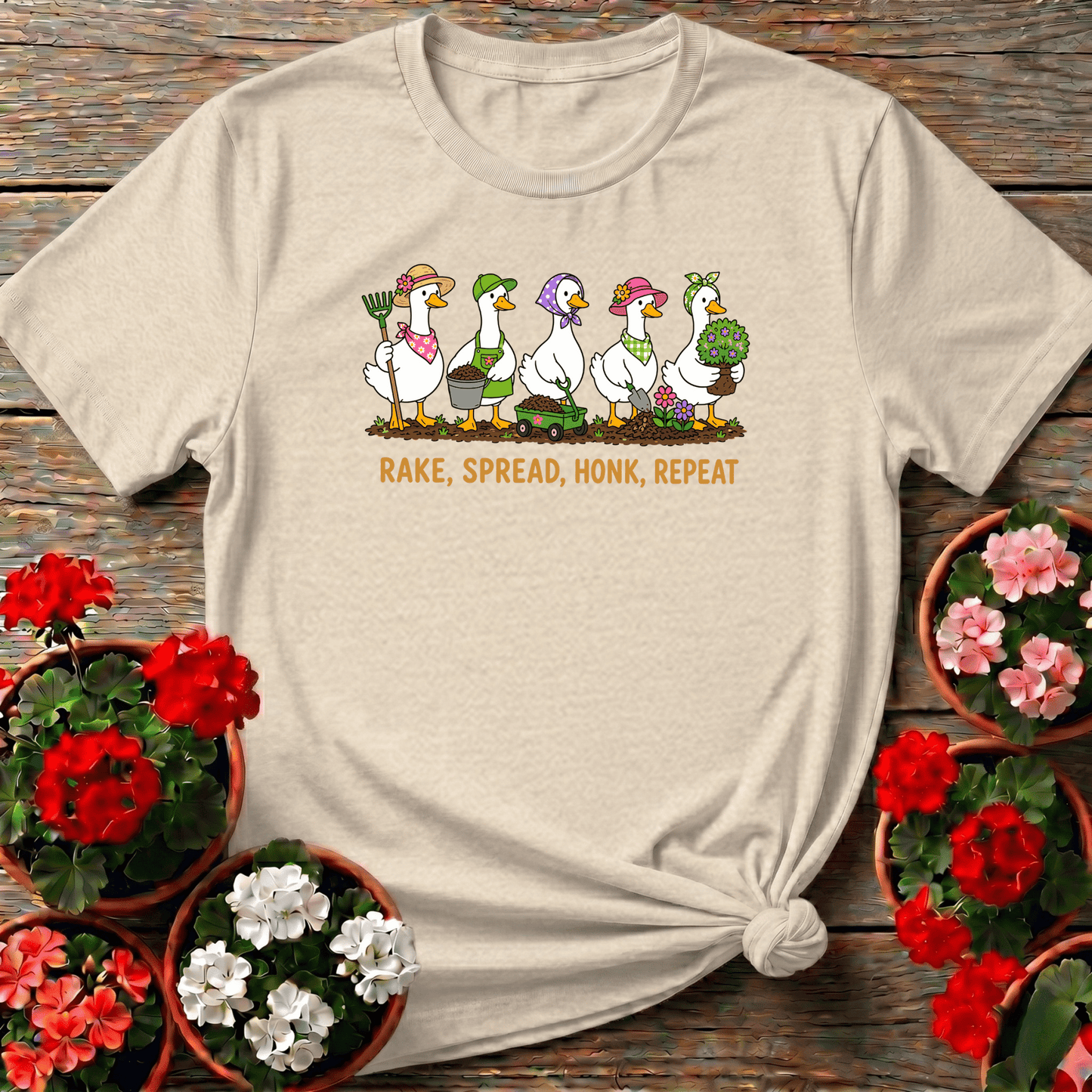 Rake Spread Honk Repeat Funny Gardening Geese T-Shirt - GardeningTshirts