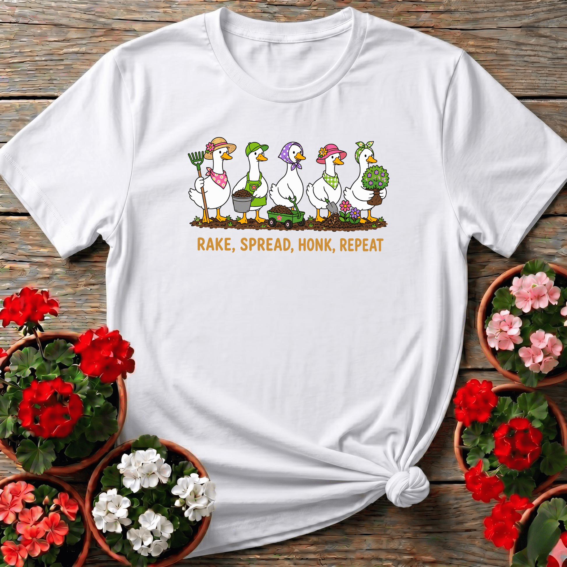 Rake Spread Honk Repeat Funny Gardening Geese T-Shirt - GardeningTshirts