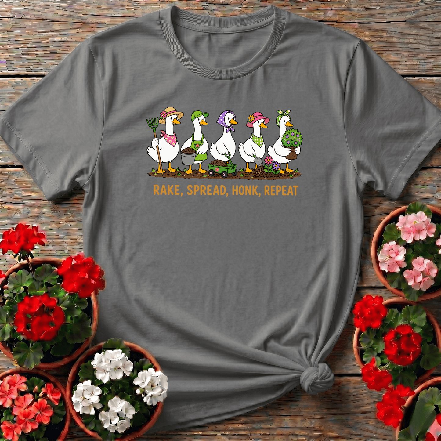 Rake Spread Honk Repeat Funny Gardening Geese T-Shirt - GardeningTshirts