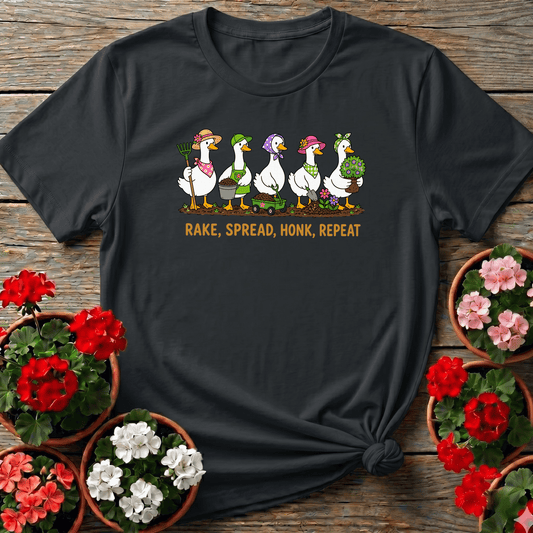Rake Spread Honk Repeat Funny Gardening Geese T-Shirt - GardeningTshirts