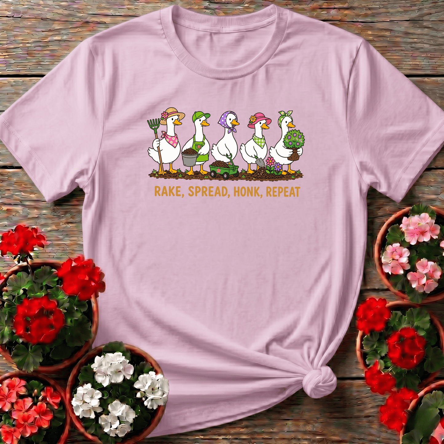 Rake Spread Honk Repeat Funny Gardening Geese T-Shirt - GardeningTshirts