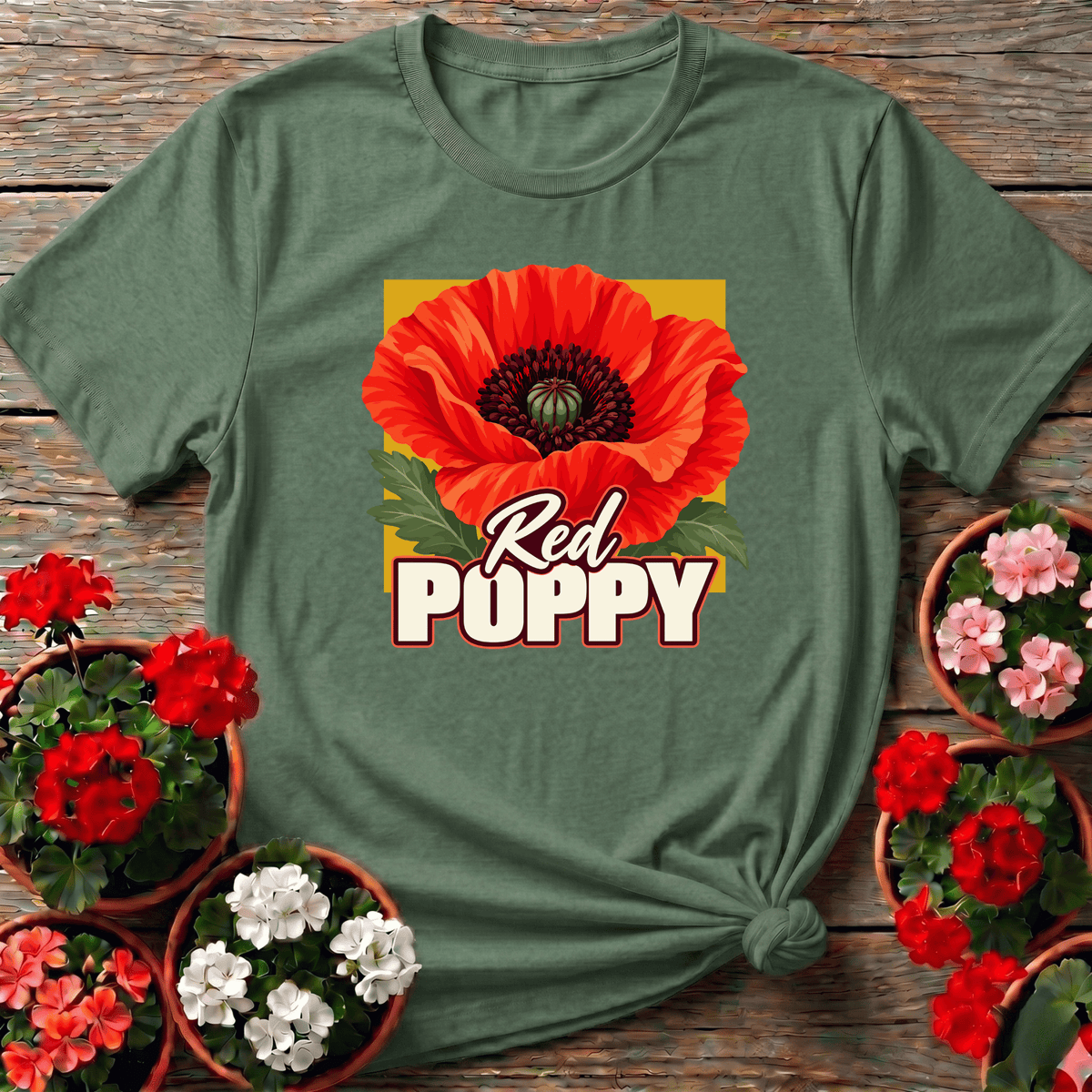 Red Poppy Flower Gardening Tee for Poppy Lovers - GardeningTshirts
