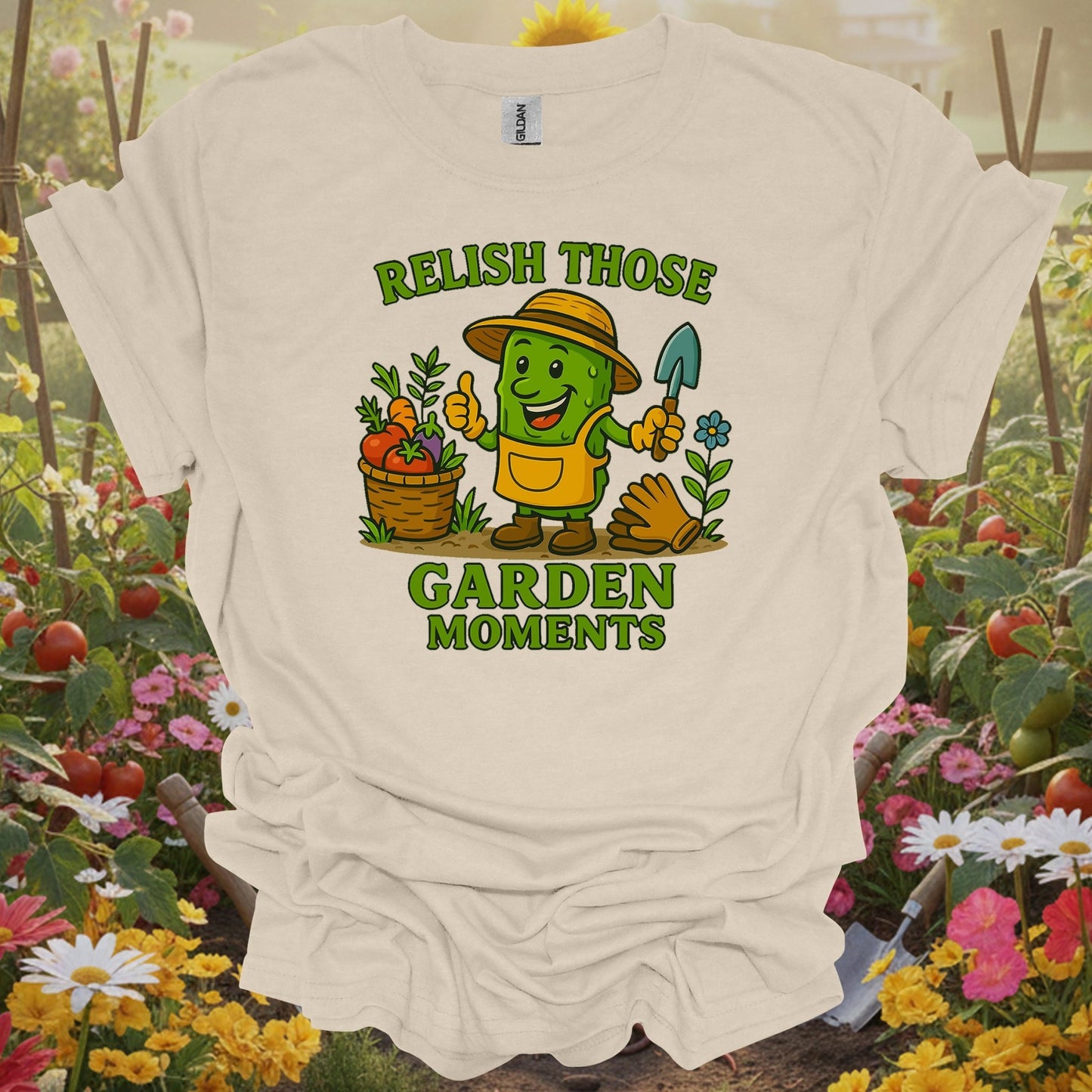 Natural tshirt showing relish those garden moments funny pickle for people who love plants