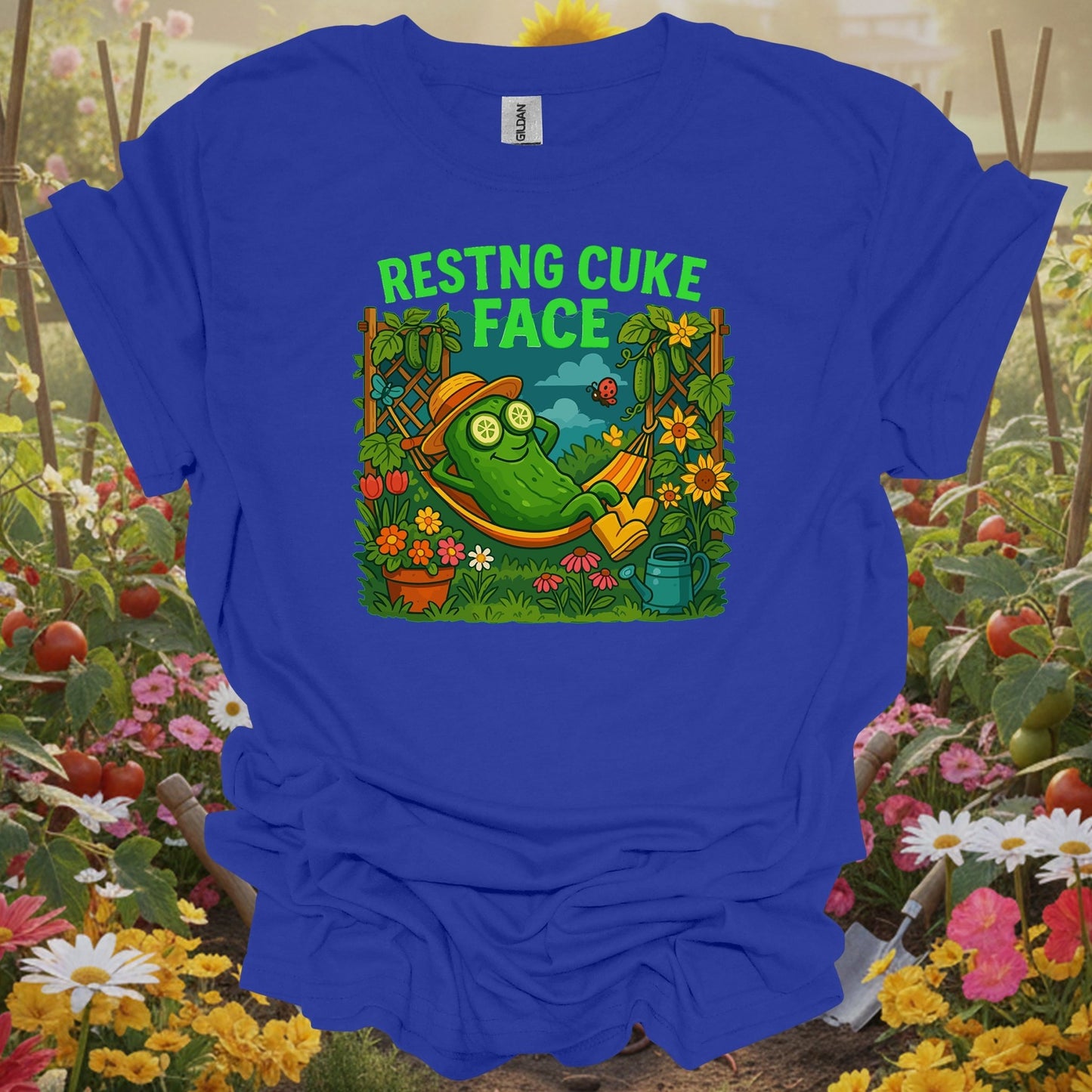 Royal tshirt showing resting cuke face funny pickle hammock for gardening enthusiasts