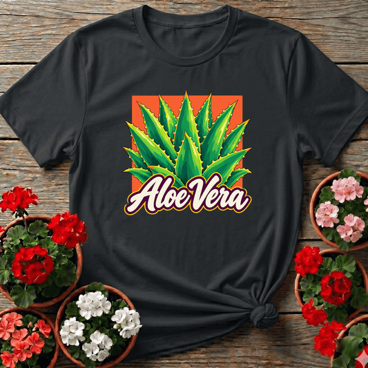 Black retro botanical aloe vera gardening tee for succulent collectors and plant lovers
