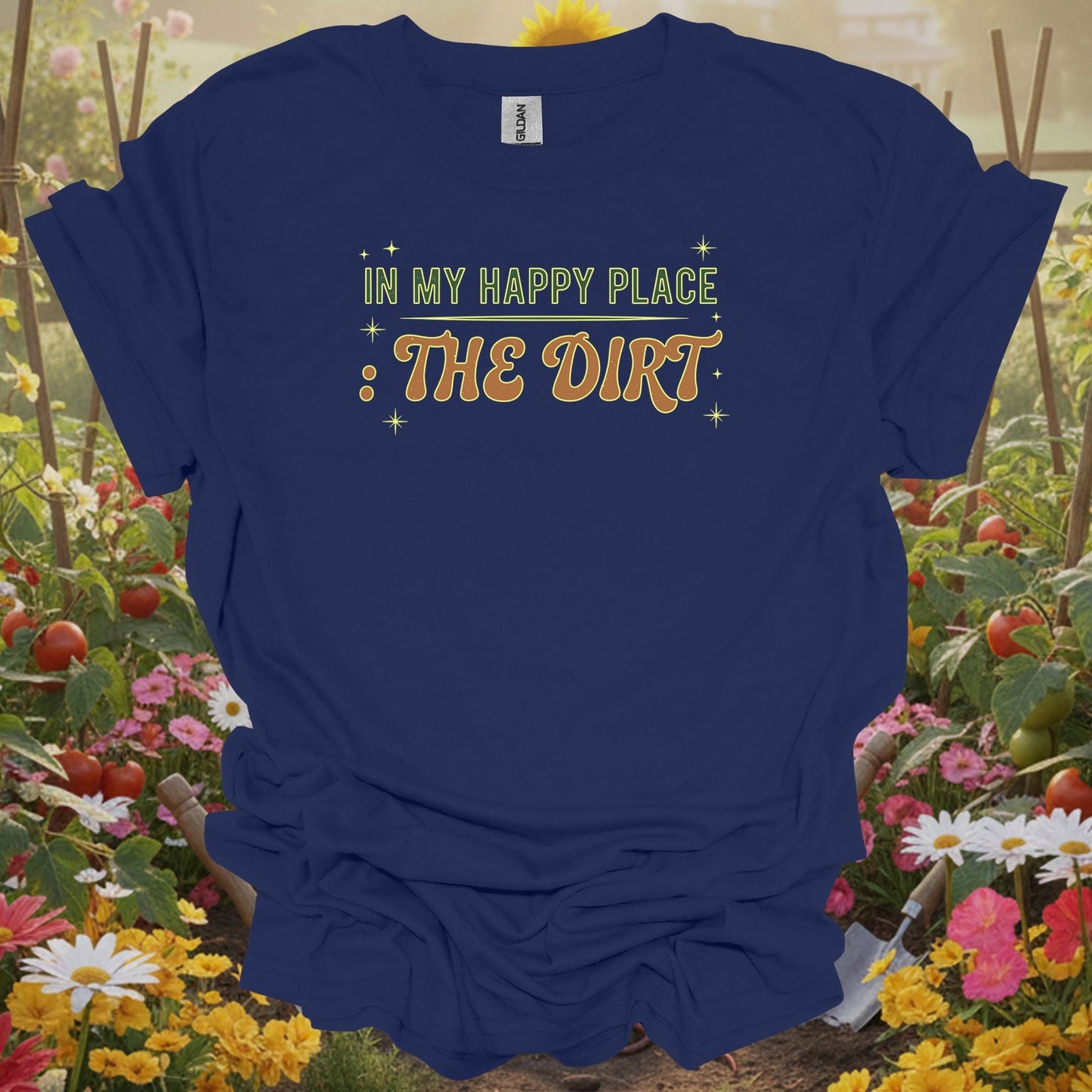 Navy top showing retro in my happy place the dirt style garden for nostalgic gardeners