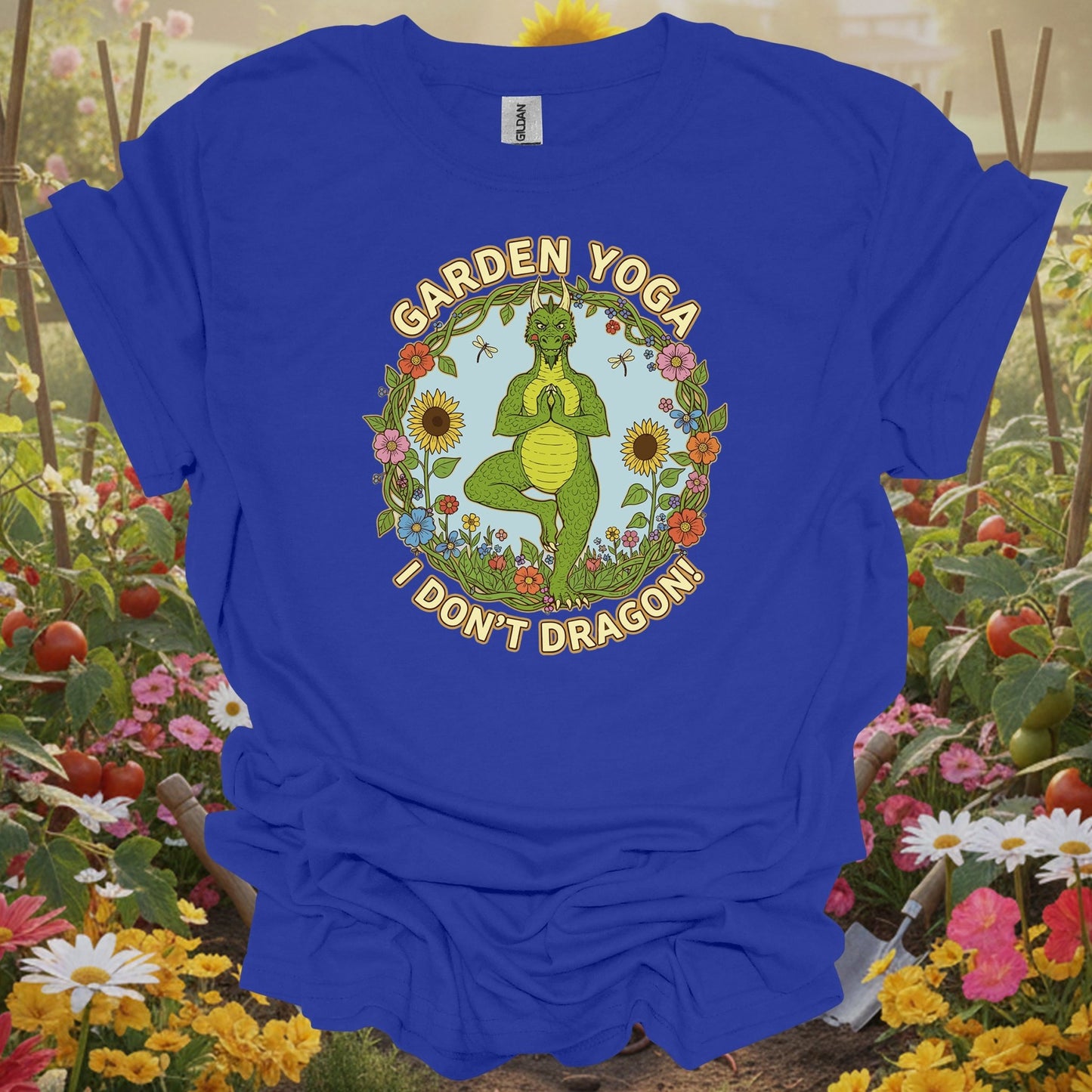 Retro Whimsical Dragon Yoga Graphic Tee - GardeningTshirts