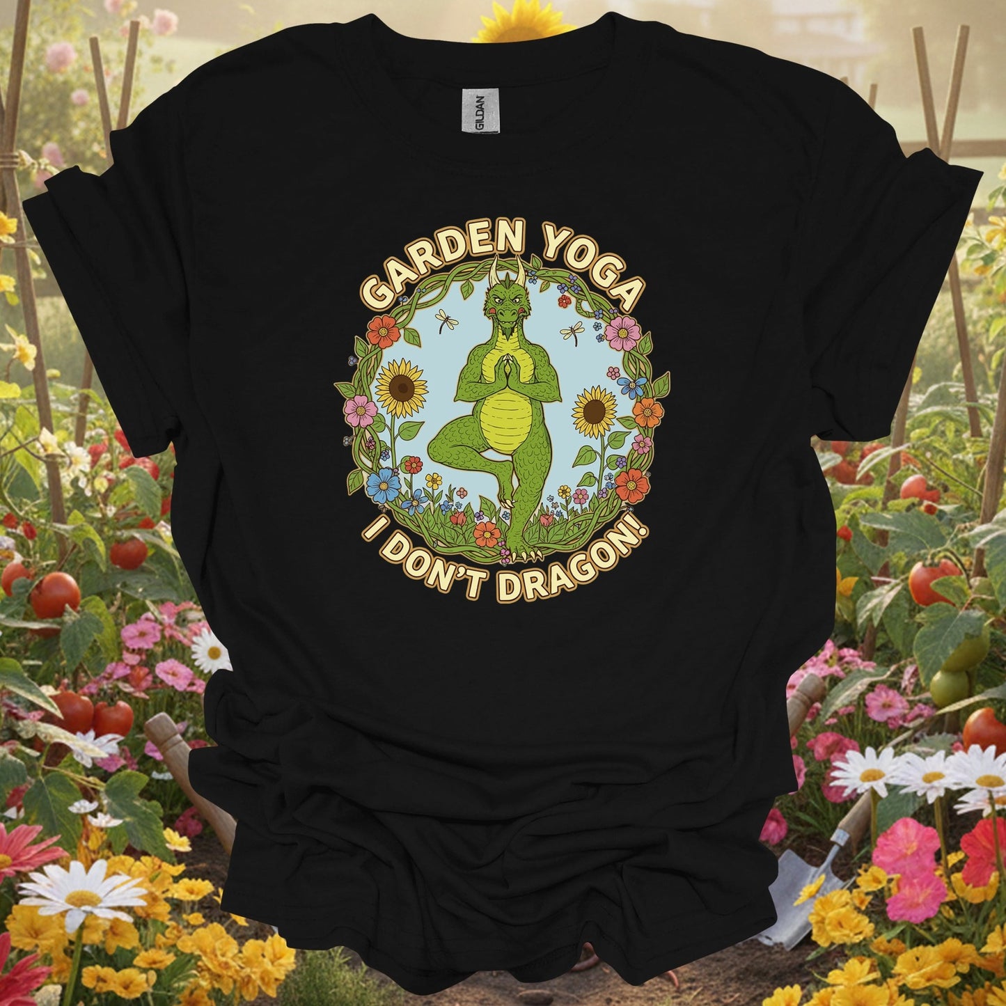 Retro Whimsical Dragon Yoga Graphic Tee - GardeningTshirts