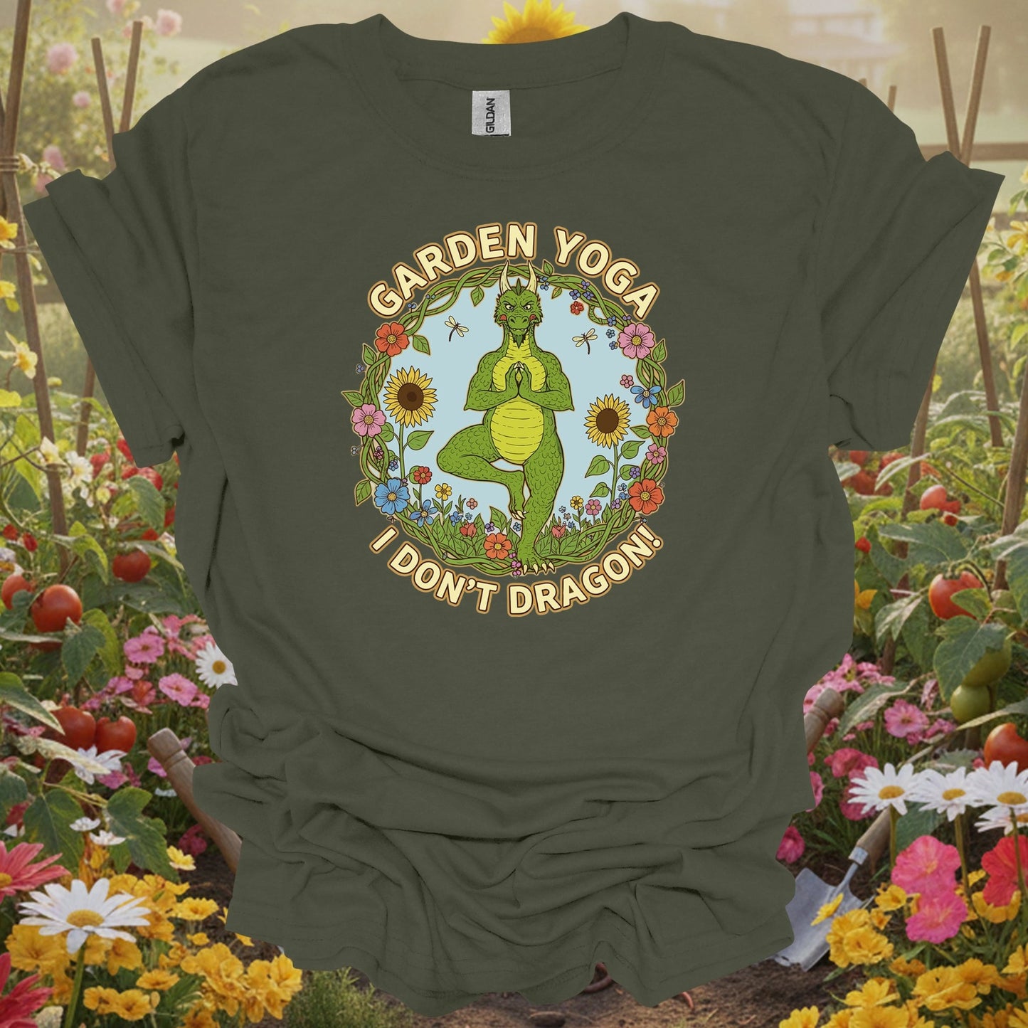 Retro Whimsical Dragon Yoga Graphic Tee - GardeningTshirts