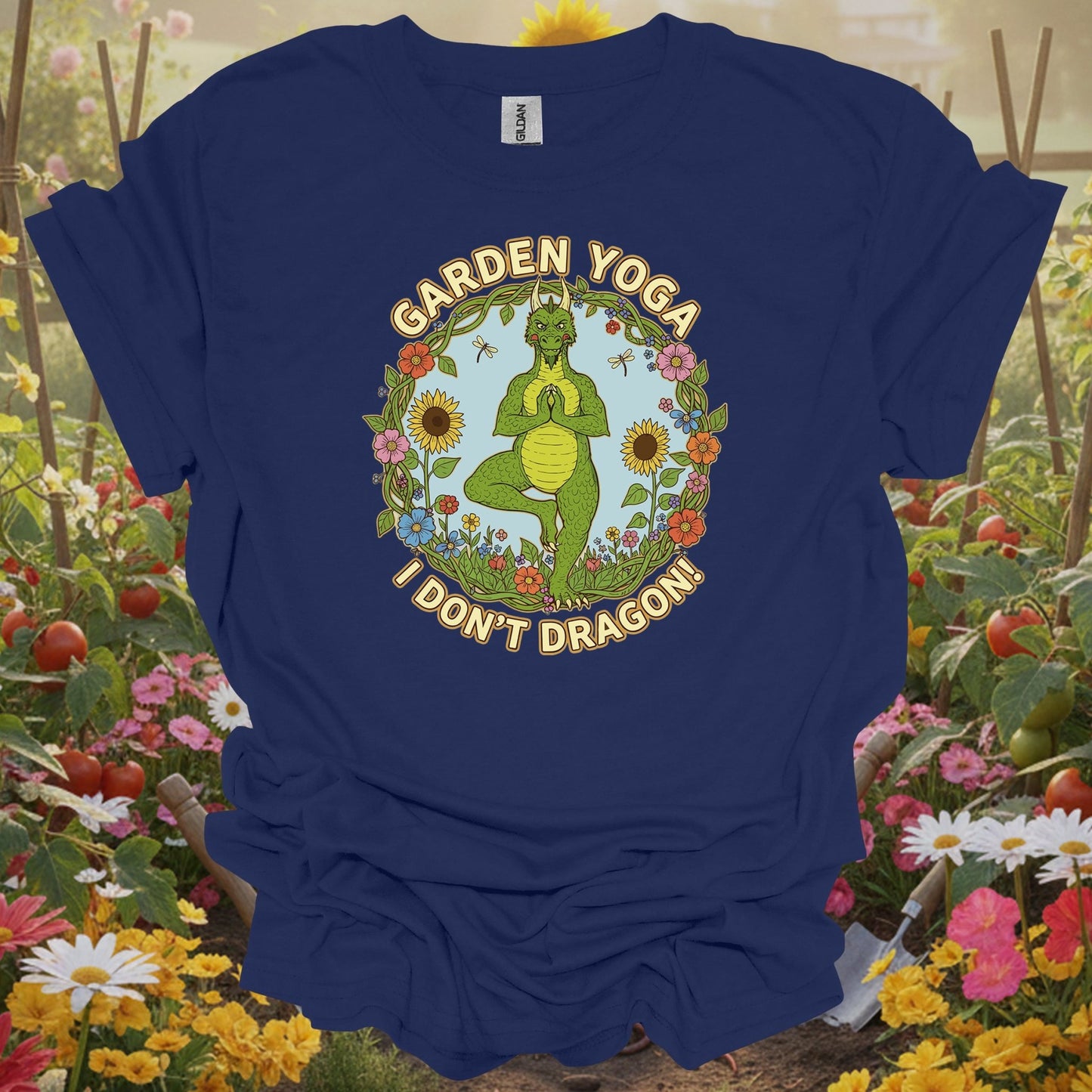 Retro Whimsical Dragon Yoga Graphic Tee - GardeningTshirts