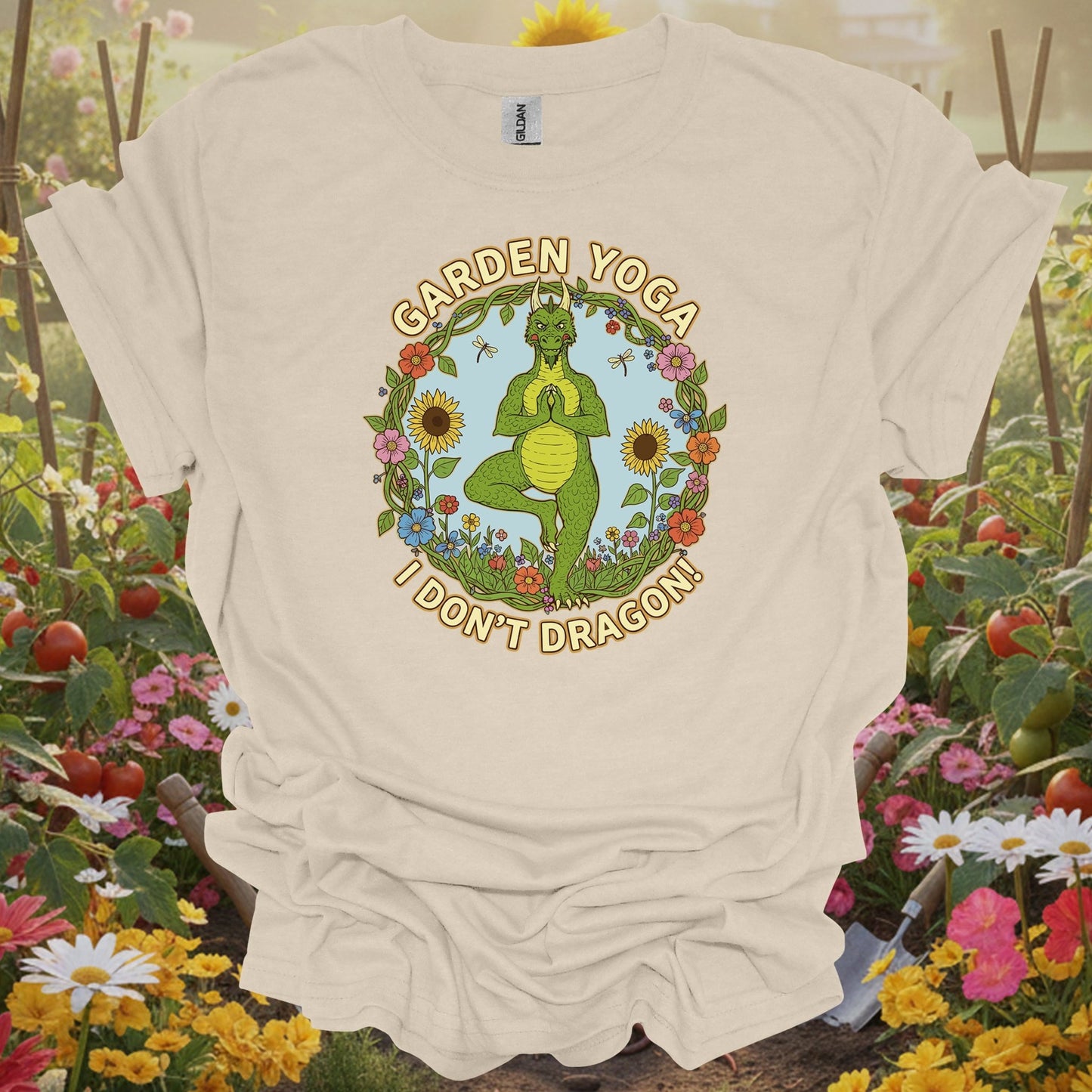 Retro Whimsical Dragon Yoga Graphic Tee - GardeningTshirts