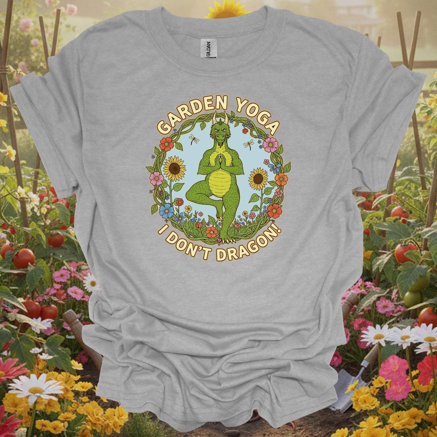 Retro Whimsical Dragon Yoga Graphic Tee - GardeningTshirts