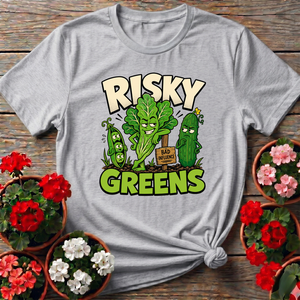 Risky Greens Bad Influence Funny Vegetable Garden T-Shirt - GardeningTshirts