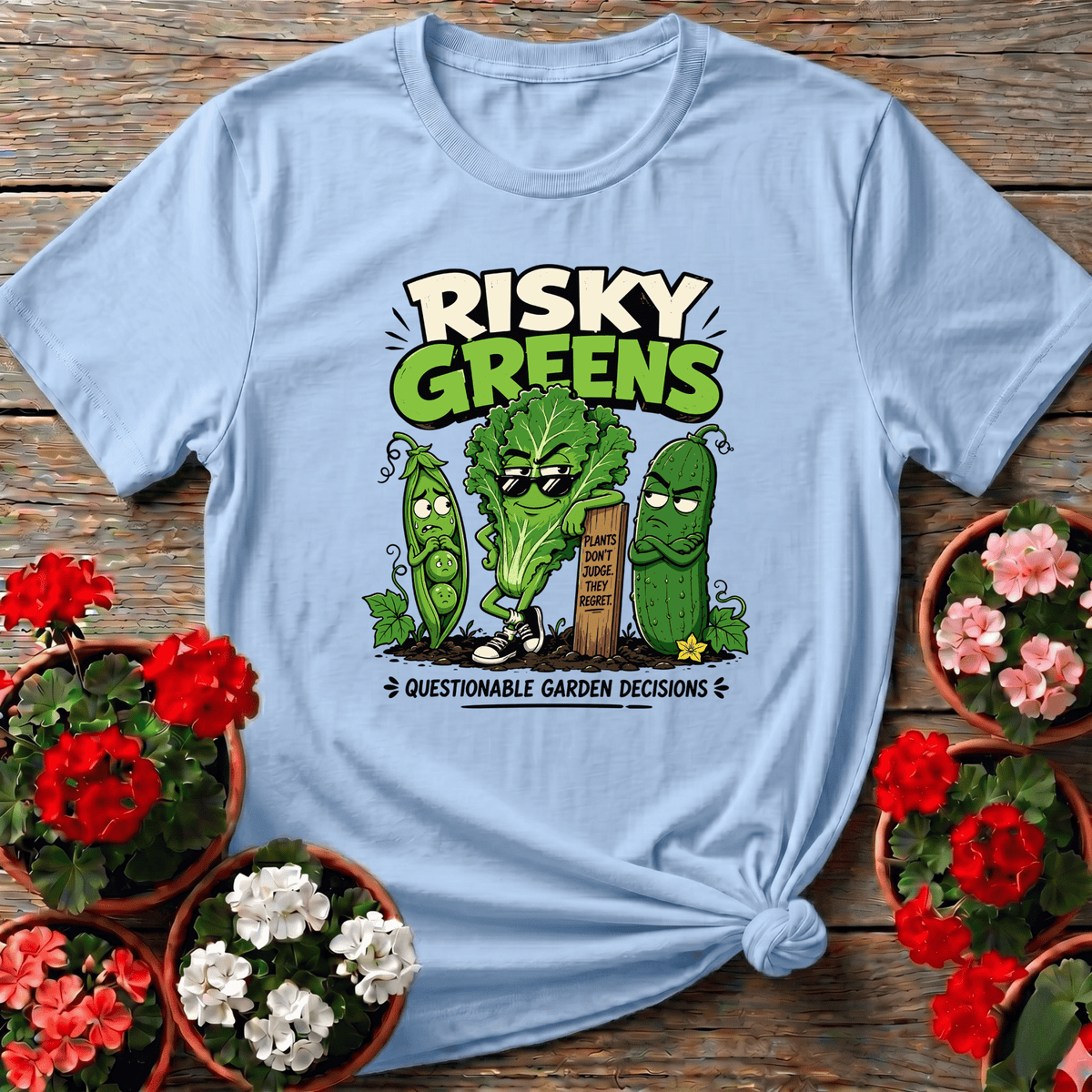 Risky Greens Questionable Garden Decisions Funny Veggie Tee - GardeningTshirts
