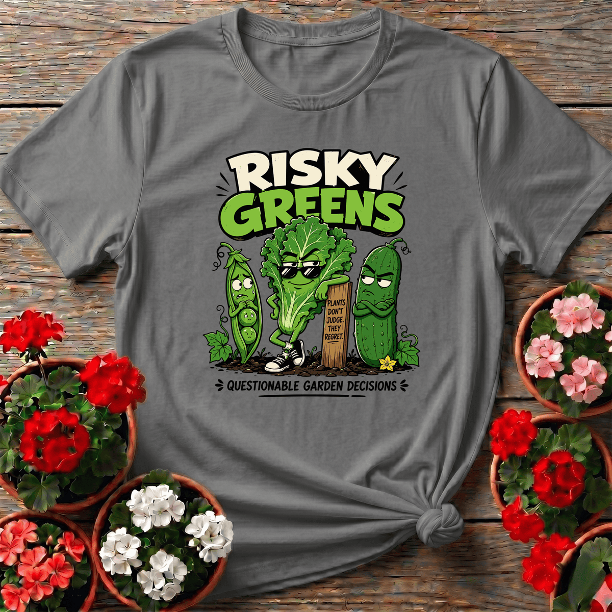 Risky Greens Questionable Garden Decisions Funny Veggie Tee - GardeningTshirts