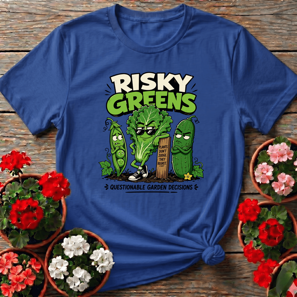 Risky Greens Questionable Garden Decisions Funny Veggie Tee - GardeningTshirts