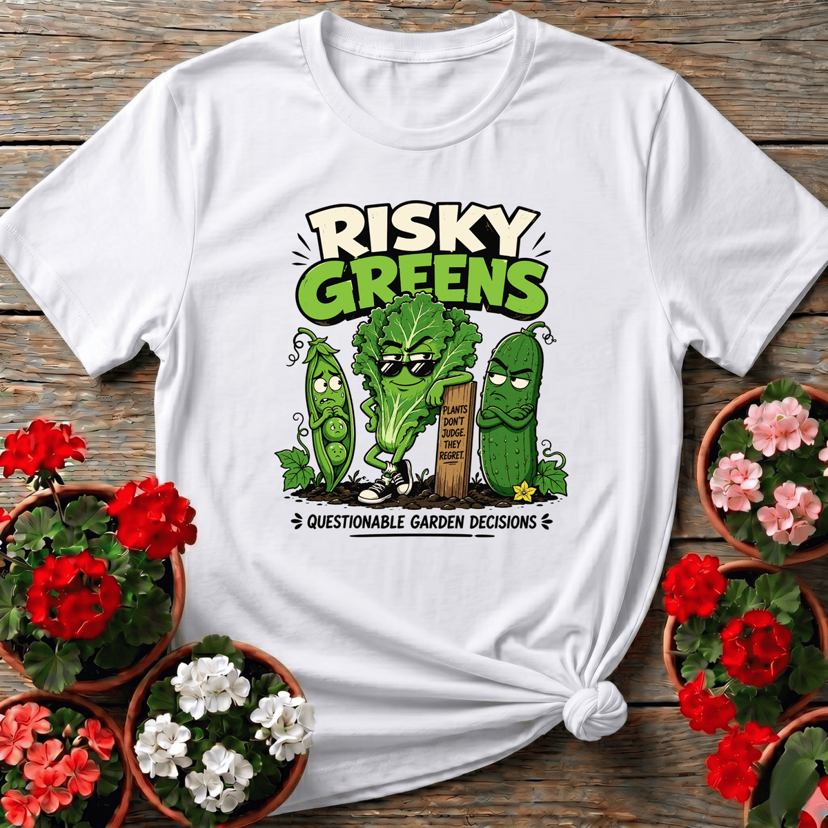 Risky Greens Questionable Garden Decisions Funny Veggie Tee - GardeningTshirts
