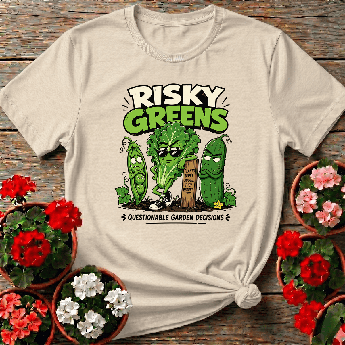 Risky Greens Questionable Garden Decisions Funny Veggie Tee - GardeningTshirts